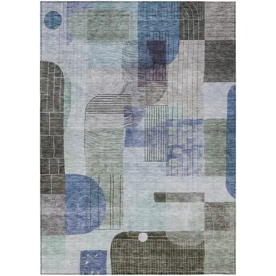 Blue Gray And Charcoal Abstract Washable Indoor Outdoor Area Rug Photo 2