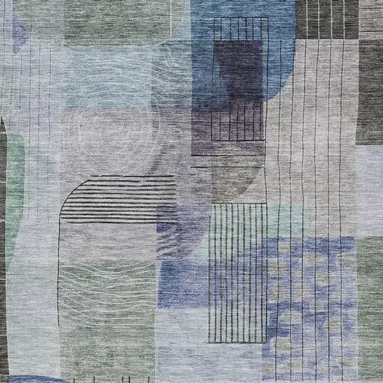 Blue Gray And Charcoal Abstract Washable Indoor Outdoor Area Rug Photo 5