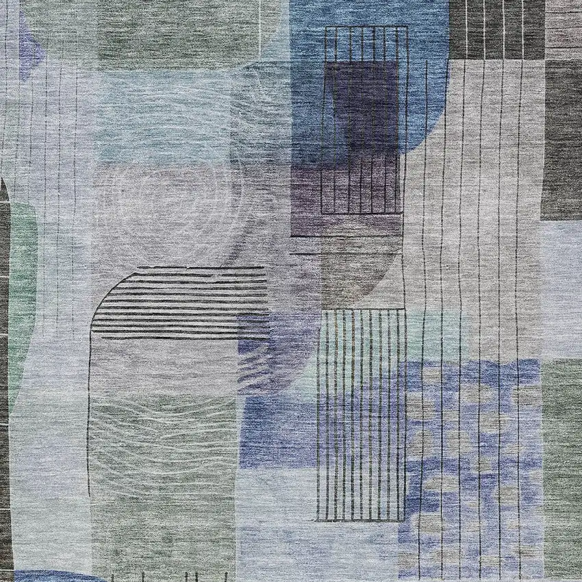 Blue Gray And Charcoal Abstract Washable Indoor Outdoor Area Rug Photo 5