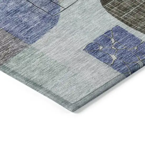 Blue Gray And Charcoal Abstract Washable Indoor Outdoor Area Rug Photo 4