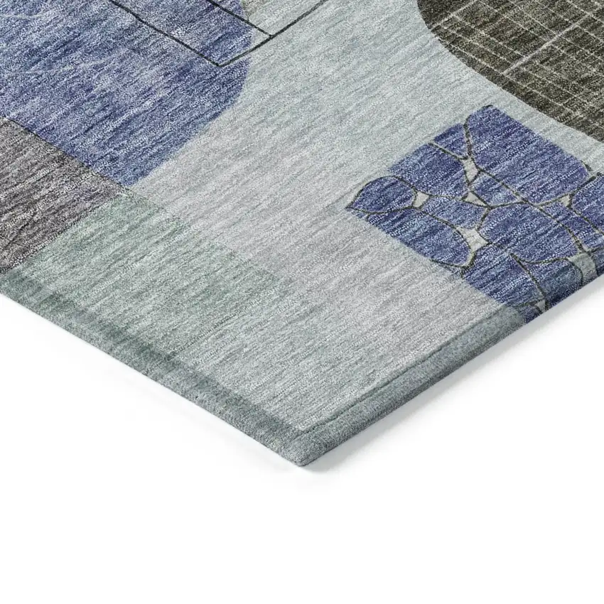 Blue Gray And Charcoal Abstract Washable Indoor Outdoor Area Rug Photo 4