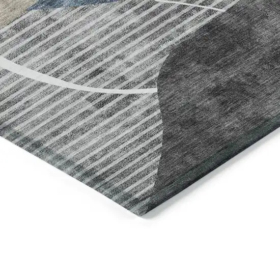 Blue Gray And Charcoal Abstract Washable Indoor Outdoor Area Rug Photo 5