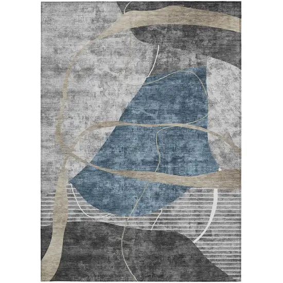 Blue Gray And Charcoal Abstract Washable Indoor Outdoor Area Rug Photo 8