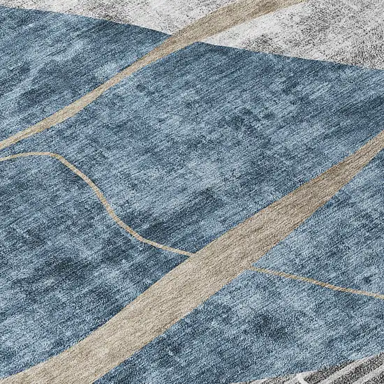 Blue Gray And Charcoal Abstract Washable Indoor Outdoor Area Rug Photo 6