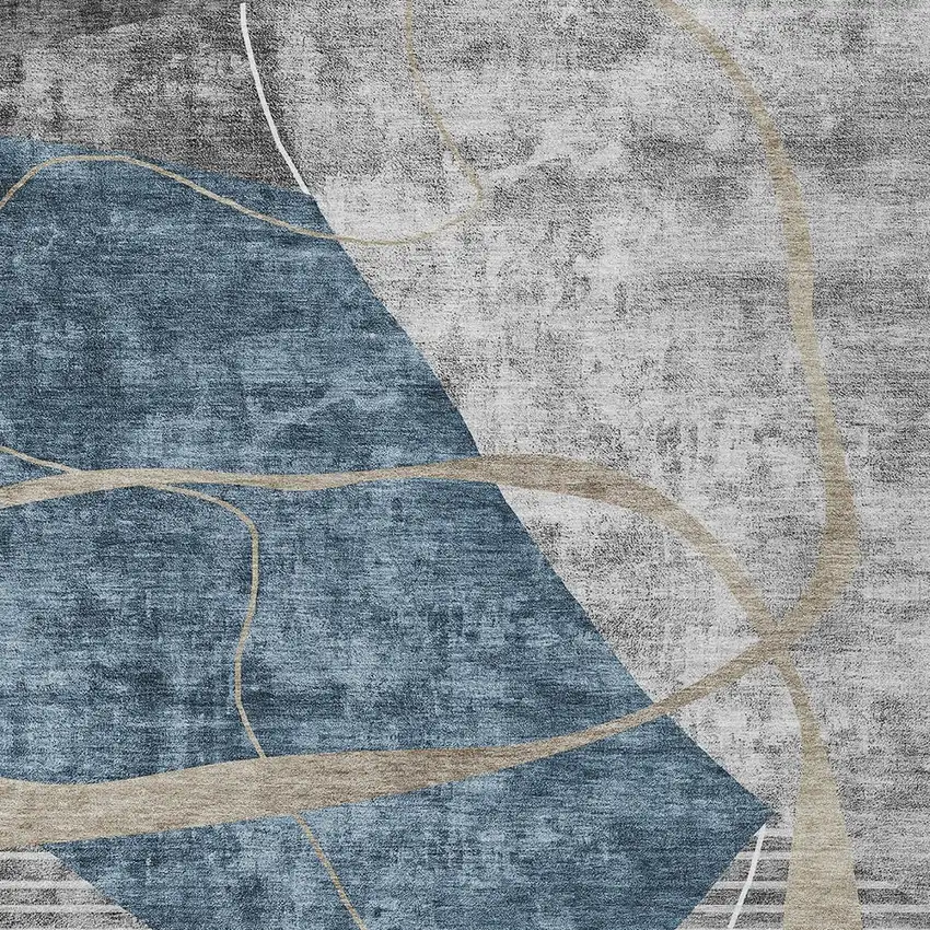 Blue Gray And Charcoal Abstract Washable Indoor Outdoor Area Rug Photo 7