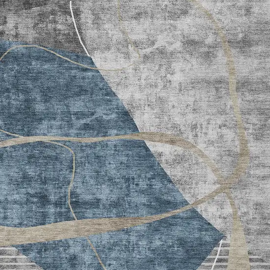 Blue Gray And Charcoal Abstract Washable Indoor Outdoor Area Rug Photo 7