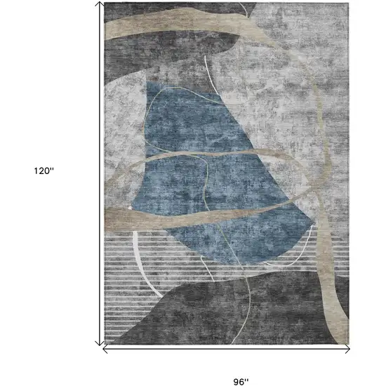Blue Gray And Charcoal Abstract Washable Indoor Outdoor Area Rug Photo 3