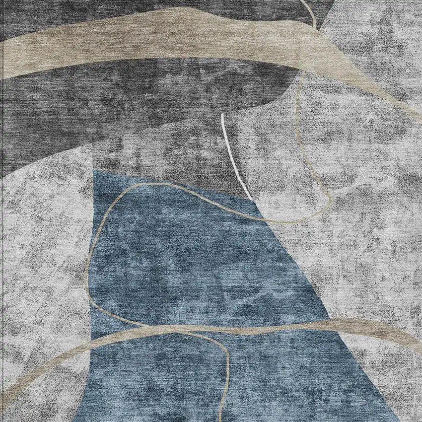 Blue Gray And Charcoal Abstract Washable Indoor Outdoor Area Rug Photo 7