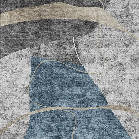 Blue Gray And Charcoal Abstract Washable Indoor Outdoor Area Rug Photo 7
