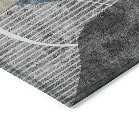 Blue Gray And Charcoal Abstract Washable Indoor Outdoor Area Rug Photo 5