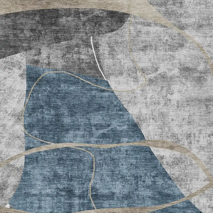 Blue Gray And Charcoal Abstract Washable Indoor Outdoor Area Rug Photo 7