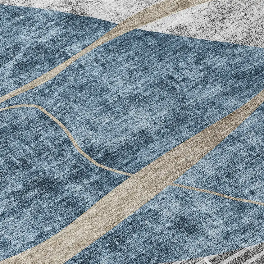 Blue Gray And Charcoal Abstract Washable Indoor Outdoor Area Rug Photo 6