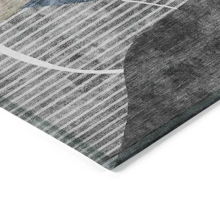 Blue Gray And Charcoal Abstract Washable Indoor Outdoor Area Rug Photo 5