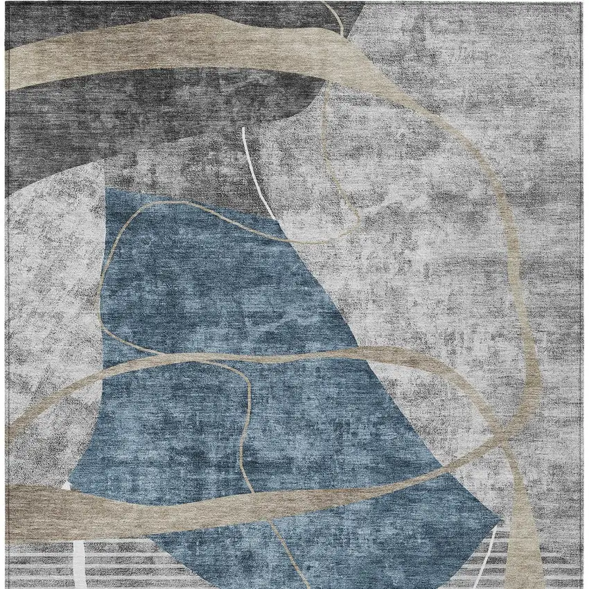 Blue Gray And Charcoal Abstract Washable Indoor Outdoor Area Rug Photo 8