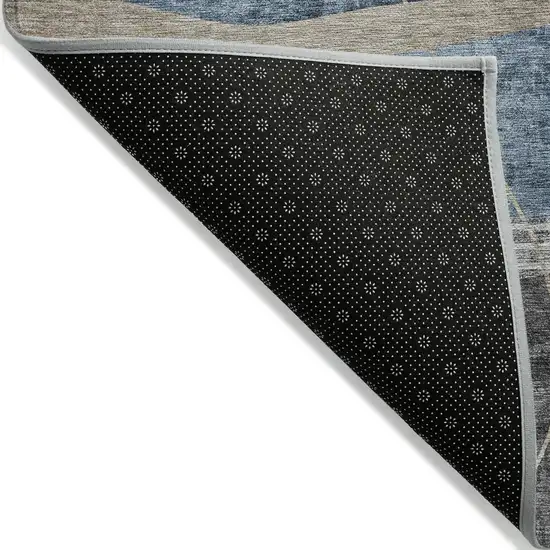 Blue Gray And Charcoal Abstract Washable Indoor Outdoor Area Rug Photo 4