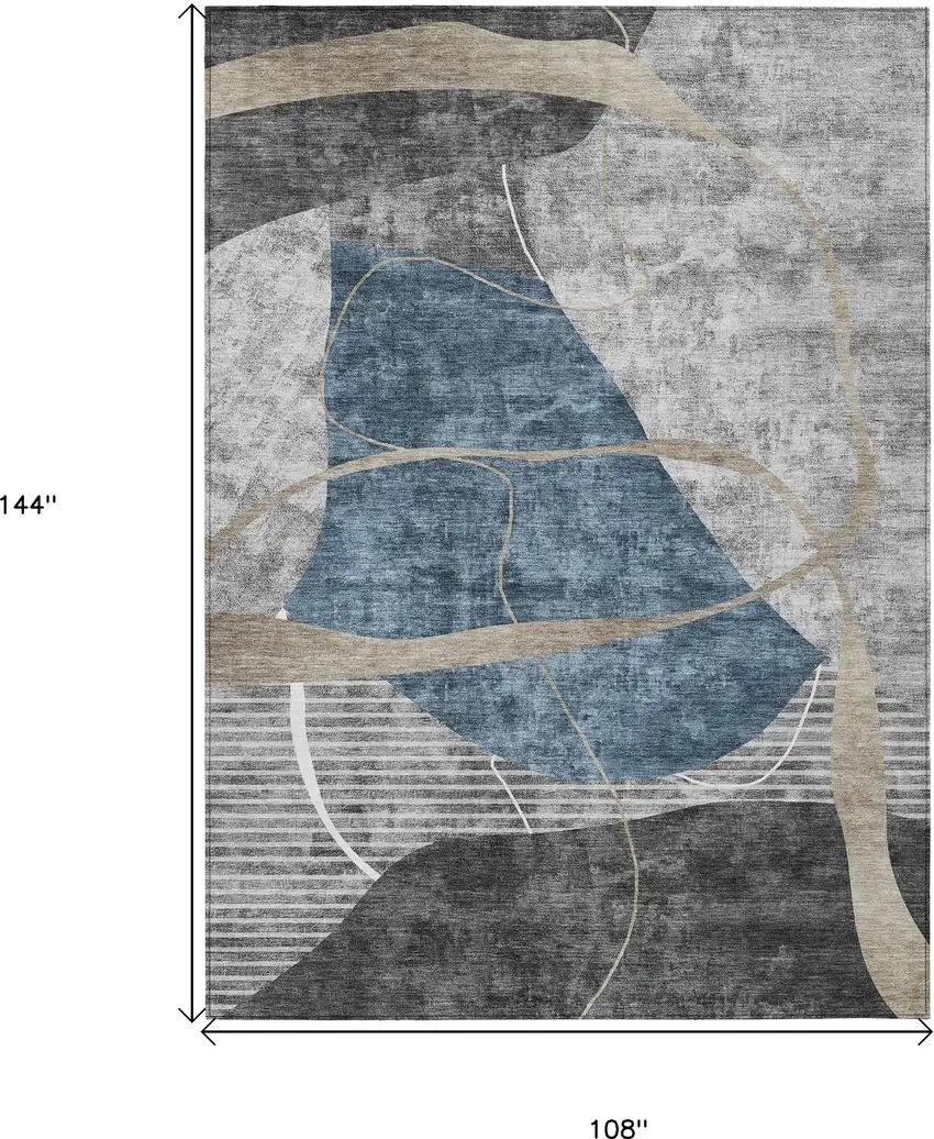 Blue Gray And Charcoal Abstract Washable Indoor Outdoor Area Rug Photo 3