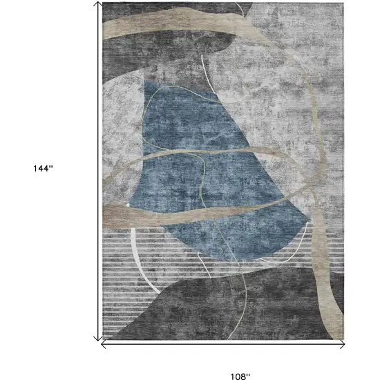 Blue Gray And Charcoal Abstract Washable Indoor Outdoor Area Rug Photo 3