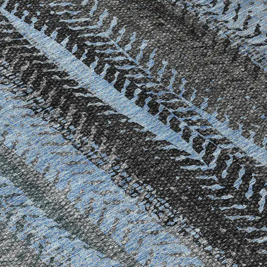 Blue Gray And Charcoal Botanical Leaves Washable Indoor Outdoor Area Rug Photo 5