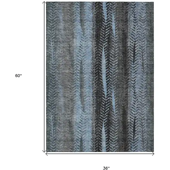 Blue Gray And Charcoal Botanical Leaves Washable Indoor Outdoor Area Rug Photo 3