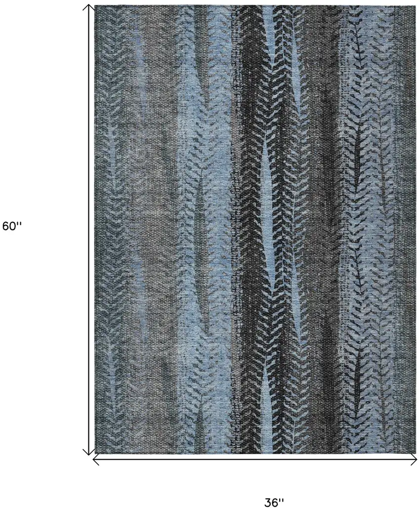 Blue Gray And Charcoal Botanical Leaves Washable Indoor Outdoor Area Rug Photo 3