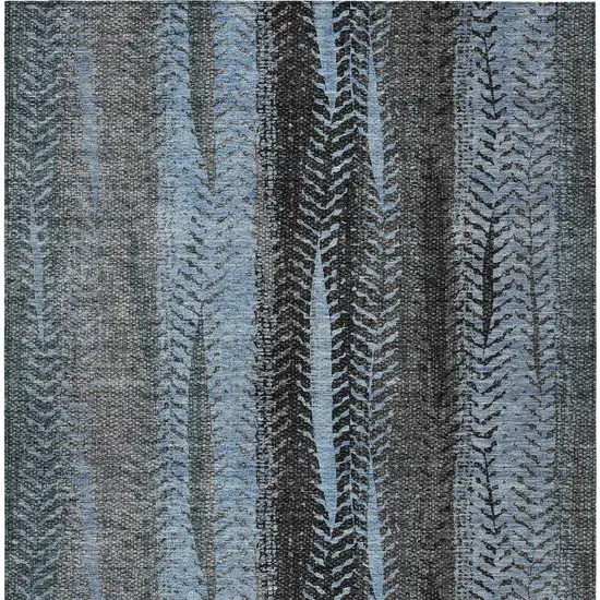 Blue Gray And Charcoal Botanical Leaves Washable Indoor Outdoor Area Rug Photo 7