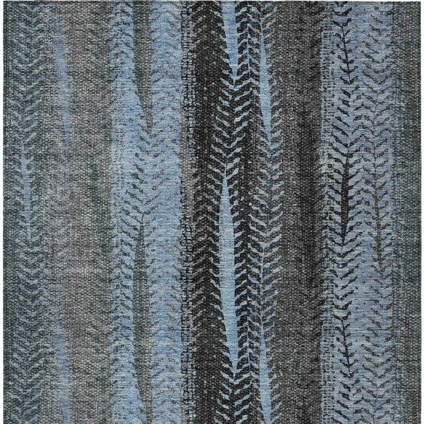 Blue Gray And Charcoal Botanical Leaves Washable Indoor Outdoor Area Rug Photo 7