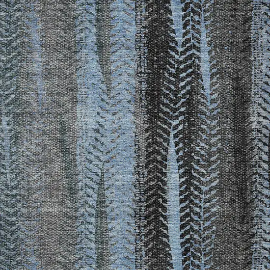 Blue Gray And Charcoal Botanical Leaves Washable Indoor Outdoor Area Rug Photo 6