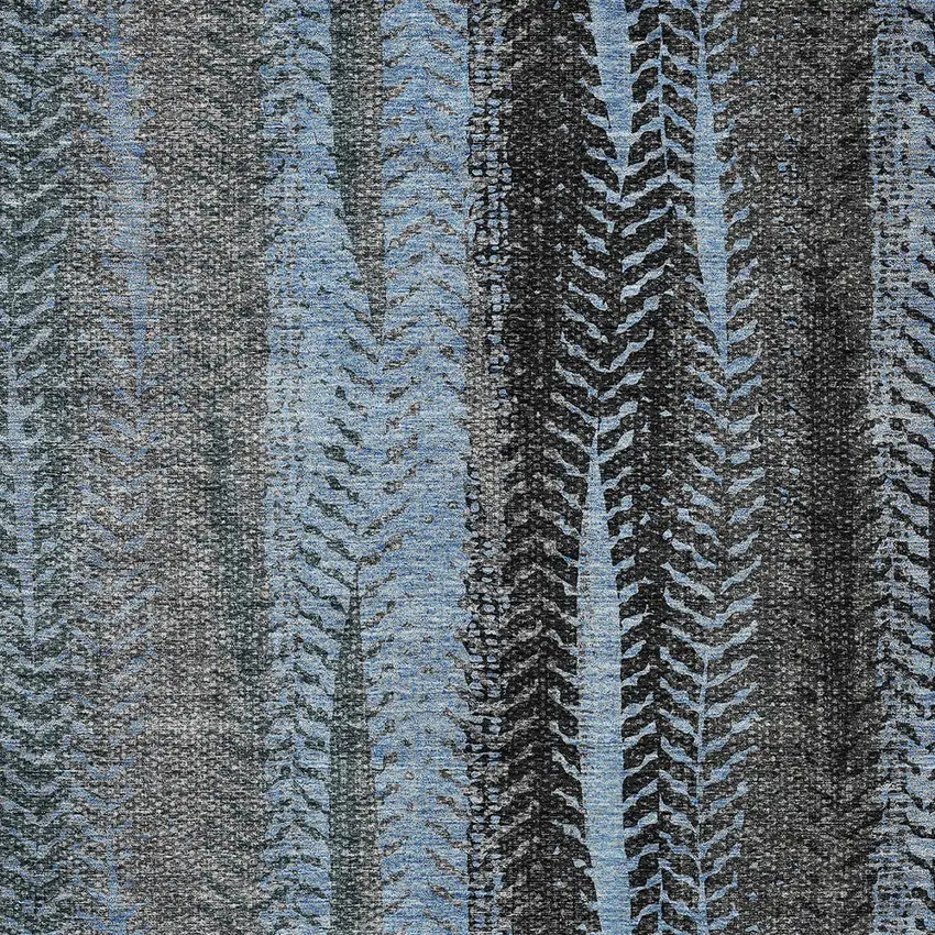 Blue Gray And Charcoal Botanical Leaves Washable Indoor Outdoor Area Rug Photo 6