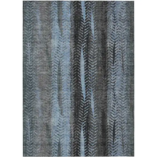 Blue Gray And Charcoal Botanical Leaves Washable Indoor Outdoor Area Rug Photo 2