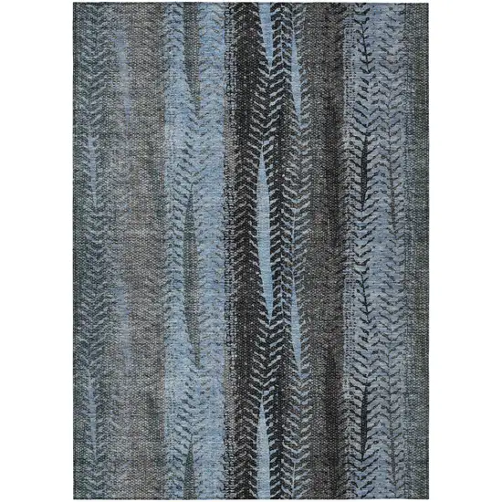 Blue Gray And Charcoal Botanical Leaves Washable Indoor Outdoor Area Rug Photo 2
