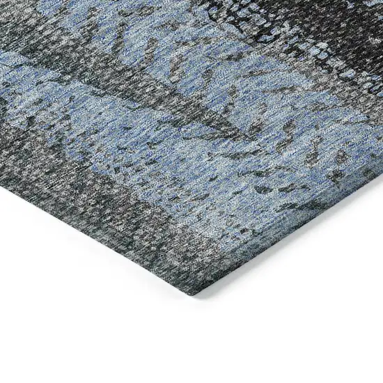 Blue Gray And Charcoal Botanical Leaves Washable Indoor Outdoor Area Rug Photo 4