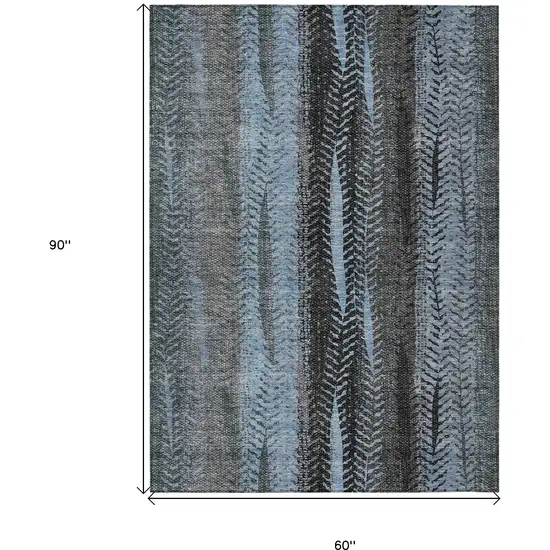 Blue Gray And Charcoal Botanical Leaves Washable Indoor Outdoor Area Rug Photo 3