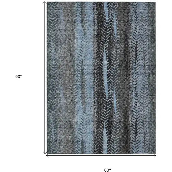 Blue Gray And Charcoal Botanical Leaves Washable Indoor Outdoor Area Rug Photo 3