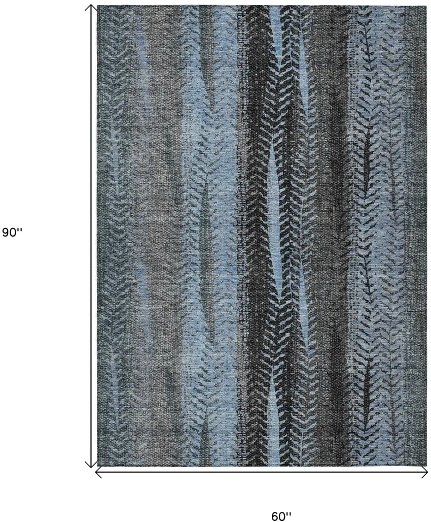 Blue Gray And Charcoal Botanical Leaves Washable Indoor Outdoor Area Rug Photo 3