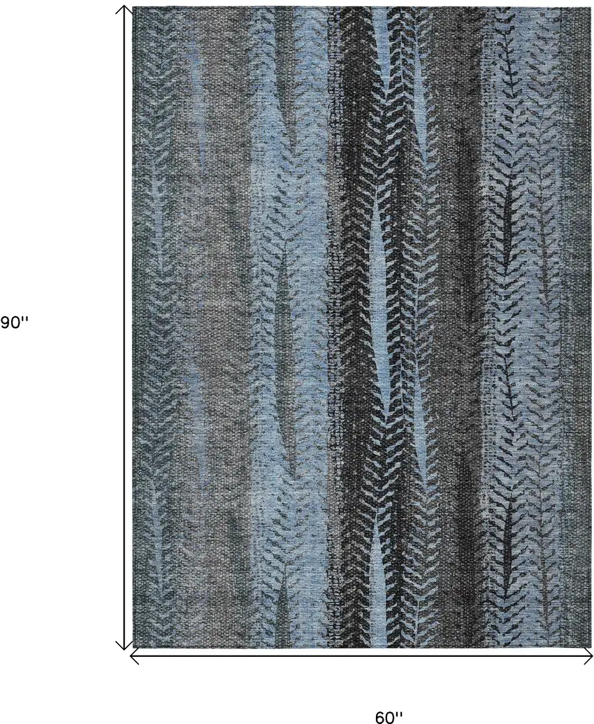 Blue Gray And Charcoal Botanical Leaves Washable Indoor Outdoor Area Rug Photo 3
