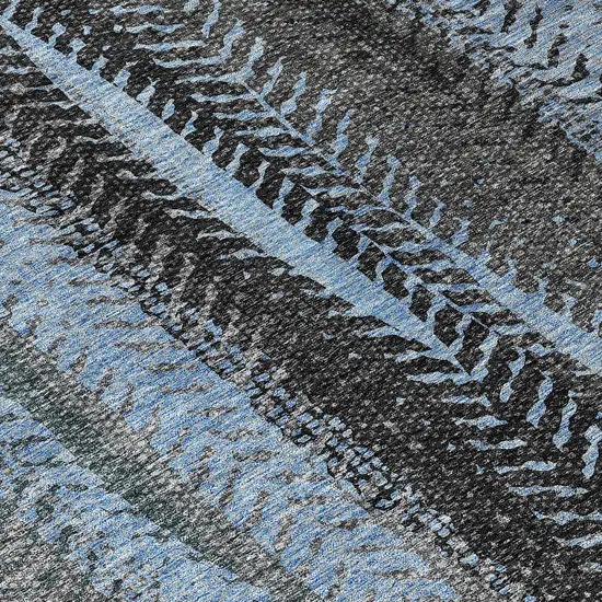 Blue Gray And Charcoal Botanical Leaves Washable Indoor Outdoor Area Rug Photo 5