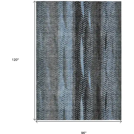Blue Gray And Charcoal Botanical Leaves Washable Indoor Outdoor Area Rug Photo 3