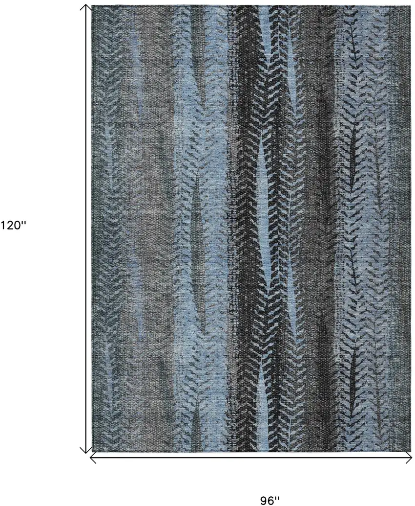 Blue Gray And Charcoal Botanical Leaves Washable Indoor Outdoor Area Rug Photo 3