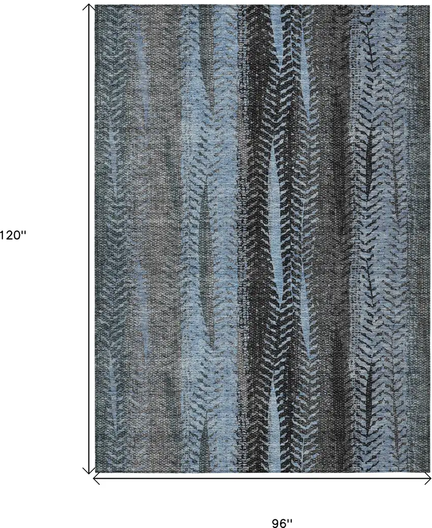 Blue Gray And Charcoal Botanical Leaves Washable Indoor Outdoor Area Rug Photo 3