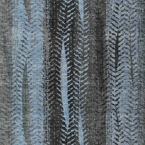 Blue Gray And Charcoal Botanical Leaves Washable Indoor Outdoor Area Rug Photo 6