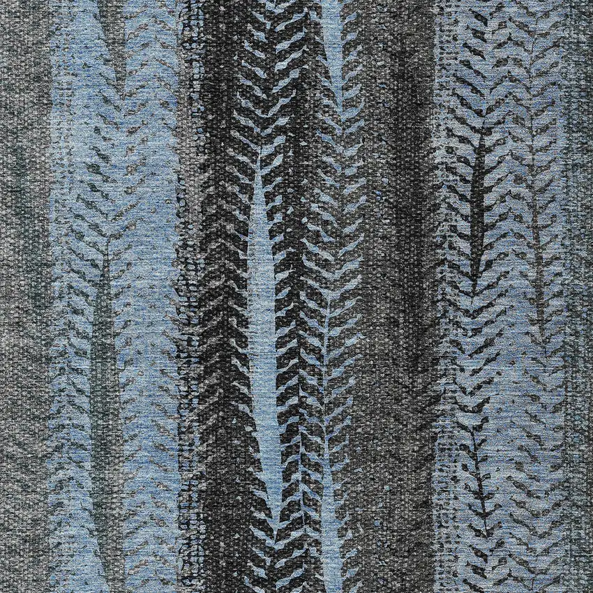 Blue Gray And Charcoal Botanical Leaves Washable Indoor Outdoor Area Rug Photo 6