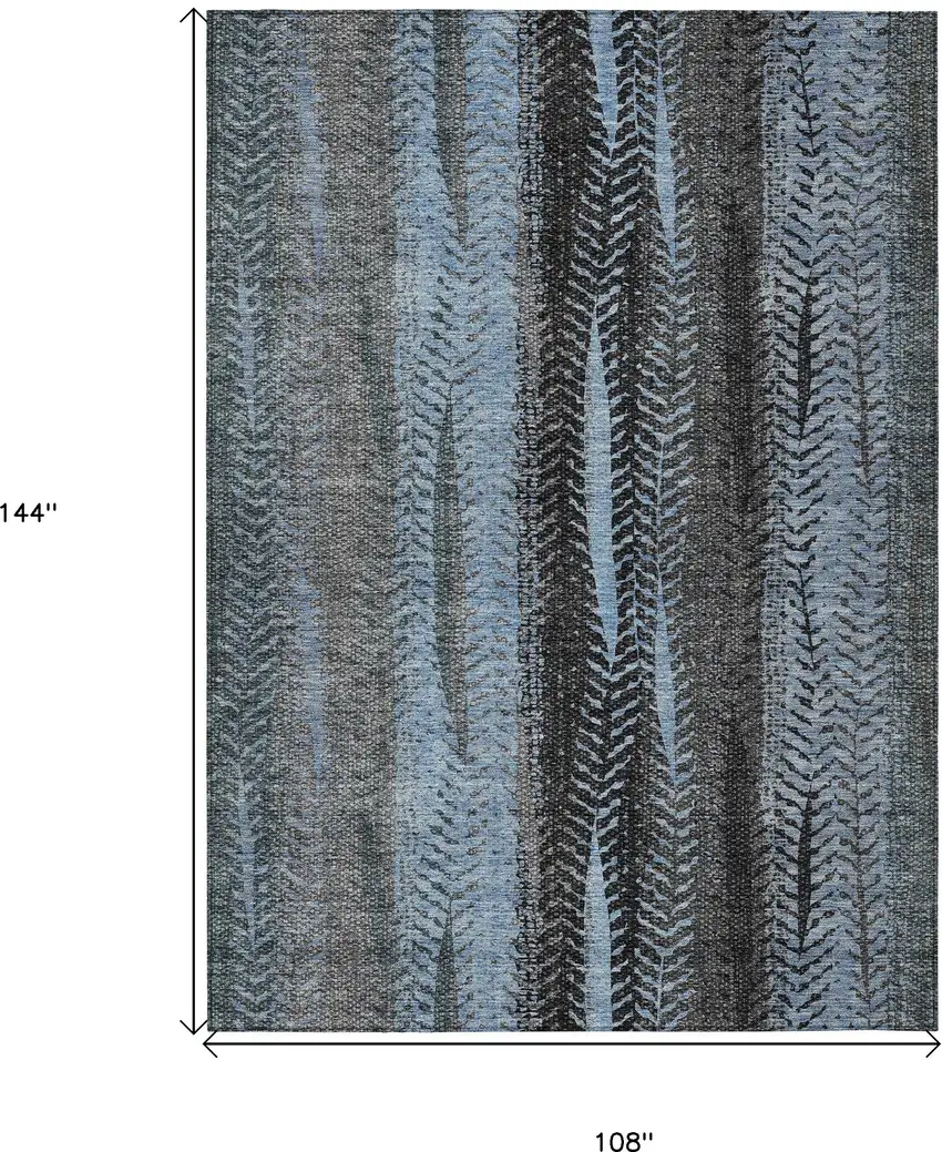 Blue Gray And Charcoal Botanical Leaves Washable Indoor Outdoor Area Rug Photo 3