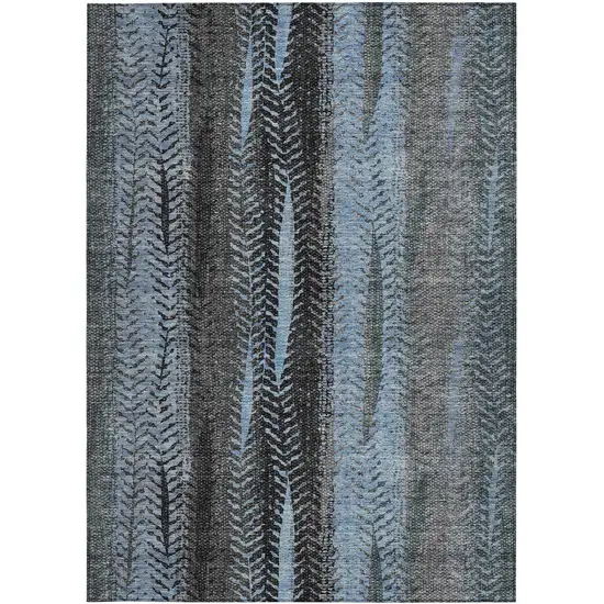 Blue Gray And Charcoal Botanical Leaves Washable Indoor Outdoor Area Rug Photo 6