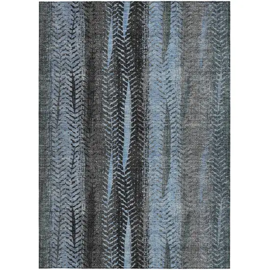 Blue Gray And Charcoal Botanical Leaves Washable Indoor Outdoor Area Rug Photo 6