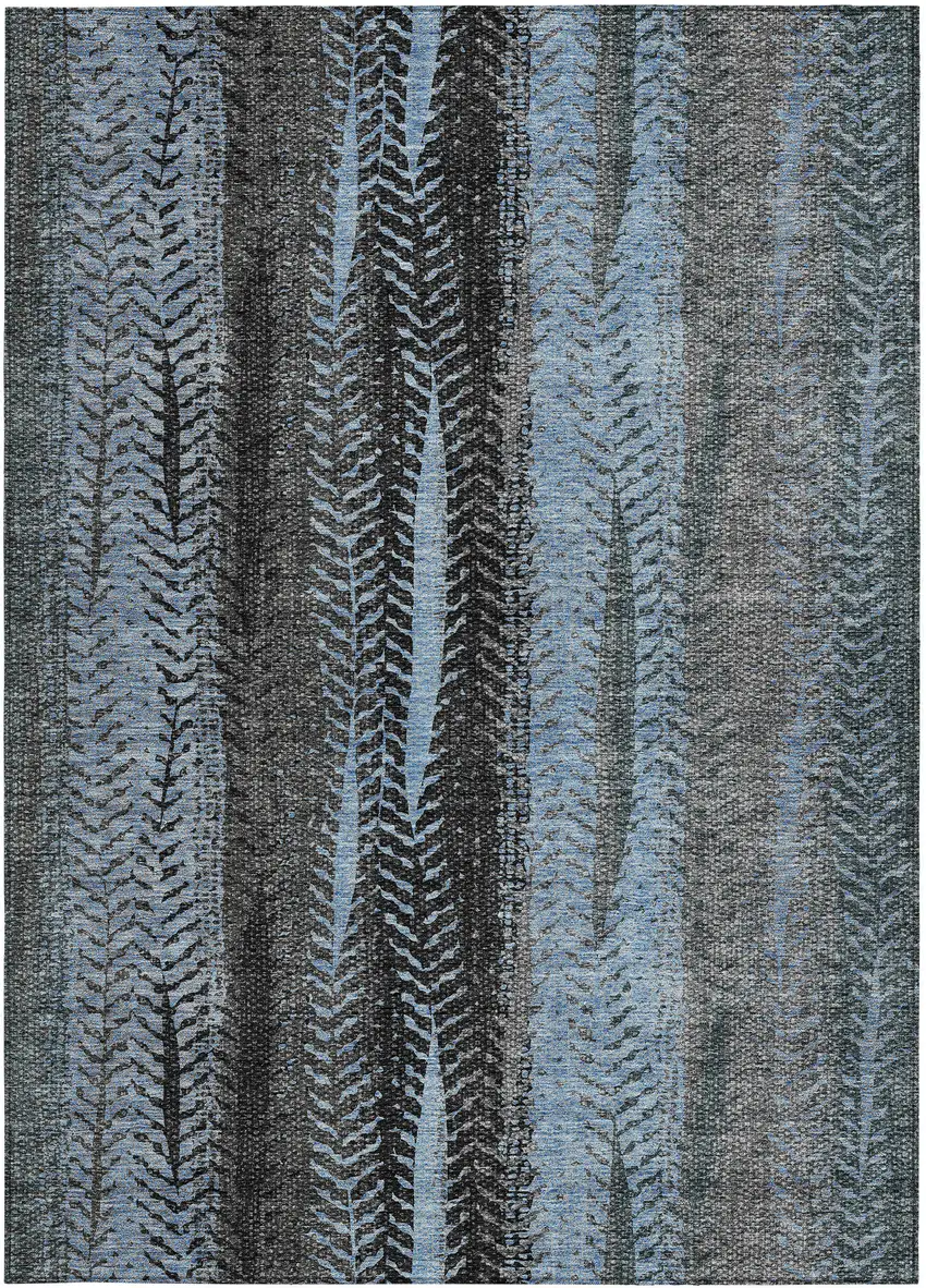 Blue Gray And Charcoal Botanical Leaves Washable Indoor Outdoor Area Rug Photo 6