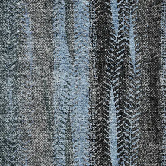 Blue Gray And Charcoal Botanical Leaves Washable Indoor Outdoor Area Rug Photo 6