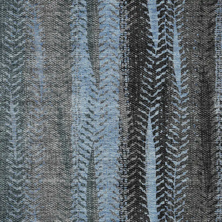 Blue Gray And Charcoal Botanical Leaves Washable Indoor Outdoor Area Rug Photo 6