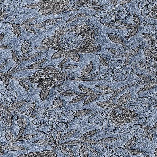 Blue Gray And Charcoal Floral Washable Indoor Outdoor Area Rug Photo 8