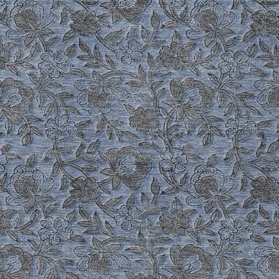 Blue Gray And Charcoal Floral Washable Indoor Outdoor Area Rug Photo 6