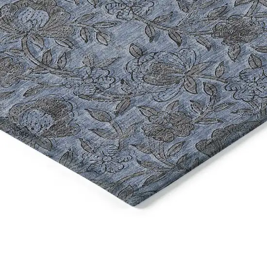 Blue Gray And Charcoal Floral Washable Indoor Outdoor Area Rug Photo 5